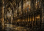 Stone Gray & Muted Gold Gothic Cathedral Wall Art Canvas Print