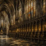Stone Gray & Muted Gold Gothic Cathedral Wall Art Canvas Print