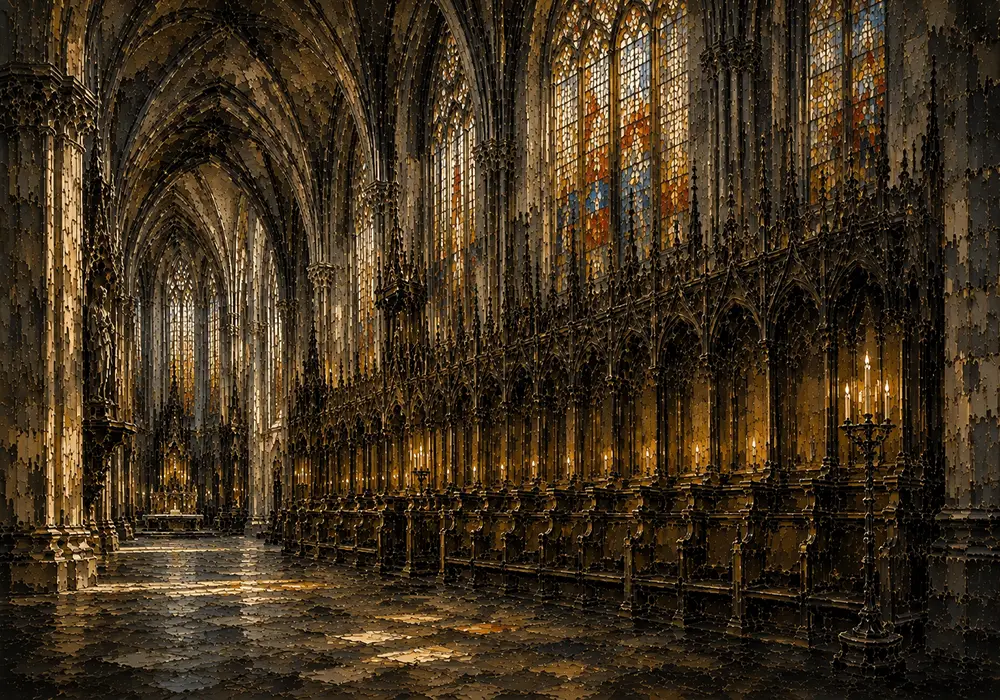 Stone Gray & Muted Gold Gothic Cathedral Wall Art Canvas Print