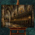 Stone Gray & Muted Gold Gothic Cathedral Wall Art Canvas Print - Image 2