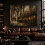 Stone Gray & Muted Gold Gothic Cathedral Wall Art Canvas Print - Image 4
