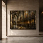 Stone Gray & Muted Gold Gothic Cathedral Wall Art Canvas Print - Image 6