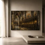 Stone Gray & Muted Gold Gothic Cathedral Wall Art Canvas Print - Image 11