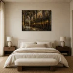 Stone Gray & Muted Gold Gothic Cathedral Wall Art Canvas Print showcased in an elegant minimalist interior