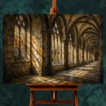 Warm Stone & Charcoal Gothic Cathedral Wall Art Canvas Print - Image 2