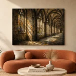 Warm Stone & Charcoal Gothic Cathedral Wall Art Canvas Print - Image 3