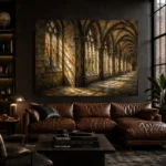 Warm Stone & Charcoal Gothic Cathedral Wall Art Canvas Print - Image 4