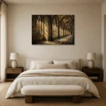 Warm Stone & Charcoal Gothic Cathedral Wall Art Canvas Print showcased in an elegant minimalist interior