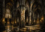 Stone & Muted Gold Dramatic Gothic Cathedral Wall Art Canvas Print