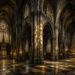 Stone & Muted Gold Dramatic Gothic Cathedral Wall Art Canvas Print