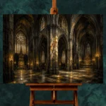 Stone & Muted Gold Dramatic Gothic Cathedral Wall Art Canvas Print - Image 2