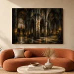 Stone & Muted Gold Dramatic Gothic Cathedral Wall Art Canvas Print - Image 3