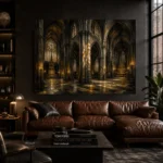 Stone & Muted Gold Dramatic Gothic Cathedral Wall Art Canvas Print - Image 4