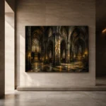 Stone & Muted Gold Dramatic Gothic Cathedral Wall Art Canvas Print - Image 6