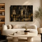 Stone & Muted Gold Dramatic Gothic Cathedral Wall Art Canvas Print - Image 7