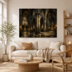 Stone & Muted Gold Dramatic Gothic Cathedral Wall Art Canvas Print - Image 8