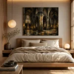 Stone & Muted Gold Dramatic Gothic Cathedral Wall Art Canvas Print - Image 9