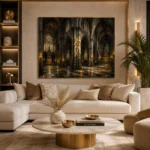Stone & Muted Gold Dramatic Gothic Cathedral Wall Art Canvas Print - Image 10