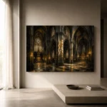 Stone & Muted Gold Dramatic Gothic Cathedral Wall Art Canvas Print - Image 11