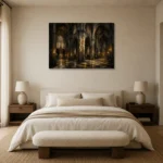 Stone & Muted Gold Dramatic Gothic Cathedral Wall Art Canvas Print showcased in an elegant minimalist interior