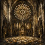 Stone & Muted Gold Rose Window Gothic Cathedral Wall Art Canvas Print