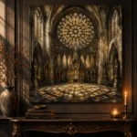 Stone & Muted Gold Rose Window Gothic Cathedral Wall Art Canvas Print - Image 2