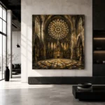 Stone & Muted Gold Rose Window Gothic Cathedral Wall Art Canvas Print - Image 3