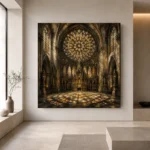 Stone & Muted Gold Rose Window Gothic Cathedral Wall Art Canvas Print - Image 4