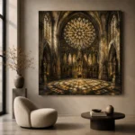 Stone & Muted Gold Rose Window Gothic Cathedral Wall Art Canvas Print - Image 5