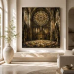 Stone & Muted Gold Rose Window Gothic Cathedral Wall Art Canvas Print - Image 8