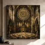 Stone & Muted Gold Rose Window Gothic Cathedral Wall Art Canvas Print - Image 9