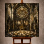 Stone & Muted Gold Rose Window Gothic Cathedral Wall Art Canvas Print - Image 10