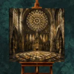 Stone & Muted Gold Rose Window Gothic Cathedral Wall Art Canvas Print - Image 11