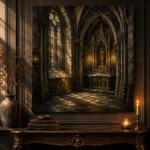 Charcoal & Muted Gold Side Chapel Gothic Cathedral Wall Art Canvas Print - Image 2