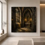 Charcoal & Muted Gold Side Chapel Gothic Cathedral Wall Art Canvas Print - Image 4