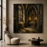 Charcoal & Muted Gold Side Chapel Gothic Cathedral Wall Art Canvas Print - Image 5