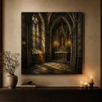 Charcoal & Muted Gold Side Chapel Gothic Cathedral Wall Art Canvas Print - Image 6