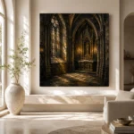 Charcoal & Muted Gold Side Chapel Gothic Cathedral Wall Art Canvas Print - Image 8