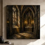 Charcoal & Muted Gold Side Chapel Gothic Cathedral Wall Art Canvas Print - Image 9