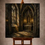 Charcoal & Muted Gold Side Chapel Gothic Cathedral Wall Art Canvas Print - Image 10
