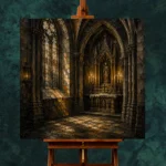 Charcoal & Muted Gold Side Chapel Gothic Cathedral Wall Art Canvas Print - Image 11