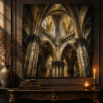 Pale Stone & Charcoal Ribbed Vault Gothic Cathedral Wall Art Canvas Print - Image 2