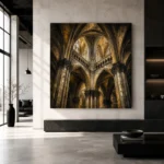 Pale Stone & Charcoal Ribbed Vault Gothic Cathedral Wall Art Canvas Print - Image 3
