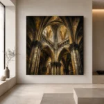 Pale Stone & Charcoal Ribbed Vault Gothic Cathedral Wall Art Canvas Print - Image 4