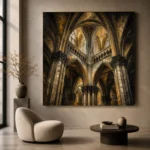 Pale Stone & Charcoal Ribbed Vault Gothic Cathedral Wall Art Canvas Print - Image 5