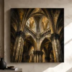 Pale Stone & Charcoal Ribbed Vault Gothic Cathedral Wall Art Canvas Print - Image 9