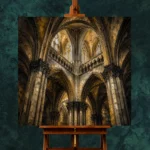 Pale Stone & Charcoal Ribbed Vault Gothic Cathedral Wall Art Canvas Print - Image 11