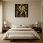 Pale Stone & Charcoal Ribbed Vault Gothic Cathedral Wall Art Canvas Print showcased in an elegant minimalist interior