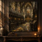 Stone Gray & Muted Gold Choir Gothic Cathedral Wall Art Canvas Print - Image 2