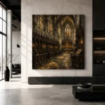 Stone Gray & Muted Gold Choir Gothic Cathedral Wall Art Canvas Print - Image 3
